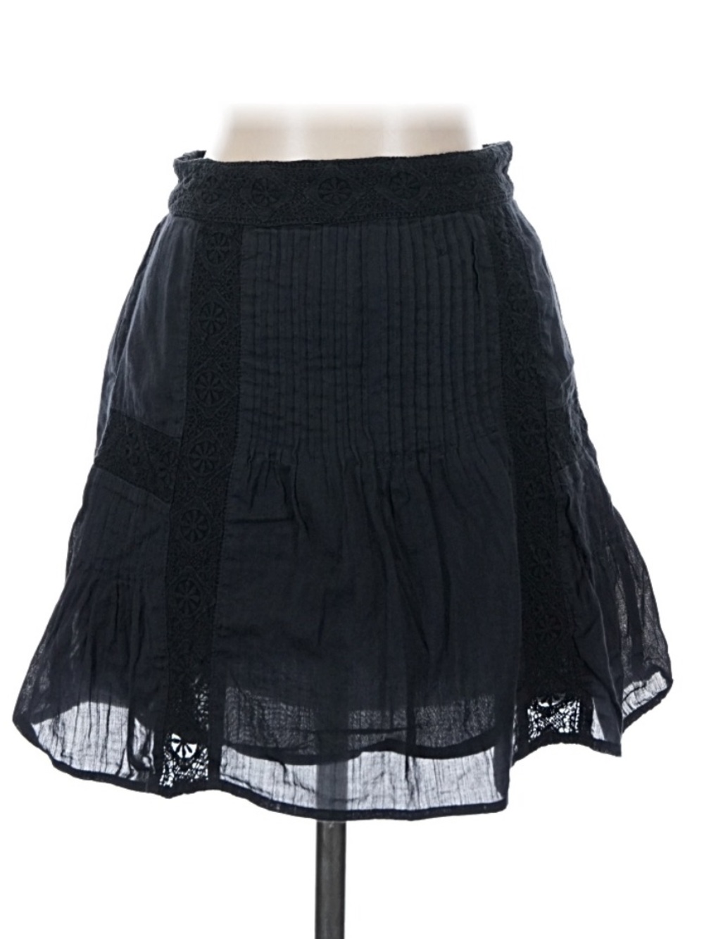 Mango Black Cotton Blend Skater Skirt with Lace Panels